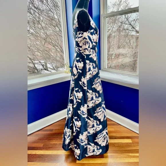 Eliza J Navy and Pale Pink Floral Ball Gown - Picture 7 of 17